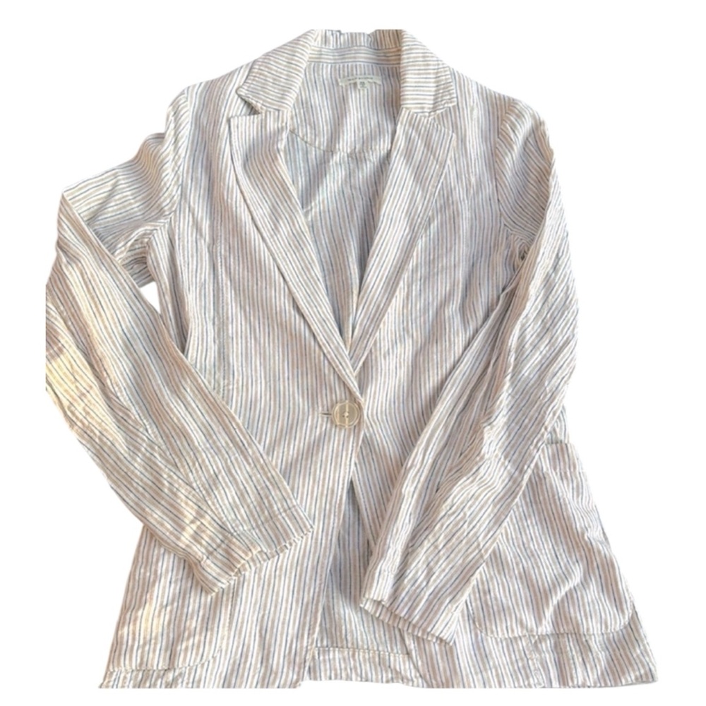 MAX STUDIO striped linen khaki blazer women’s XS